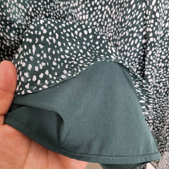 Joie Green Polka Dot Balloon Sleeves Chiffon Shift Mini Dress Size Small - Picture 7 of 10